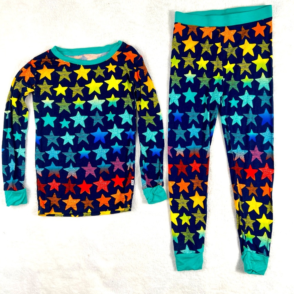 Little Sleepies Navy Star Rainbow Long Sleeve Pajama Set with Teal Trim